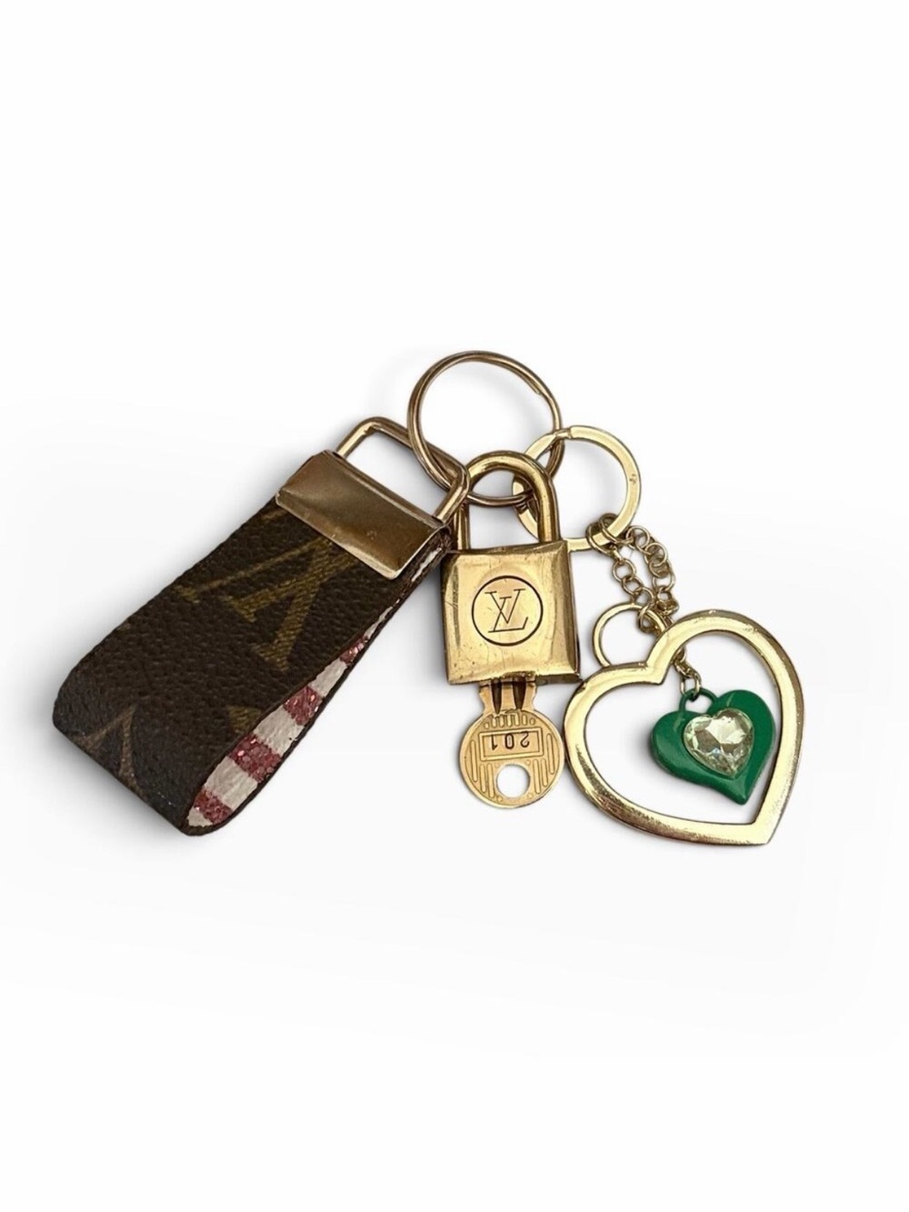 Louis Vuitton Lock & Key #201 w/a Green Heart Charm Loop Keychain